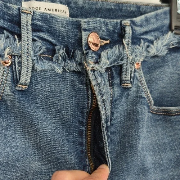 Good American Fringe High Rise Skinny Jeans Blue 10/30 distressed streetwear - Picture 5 of 11